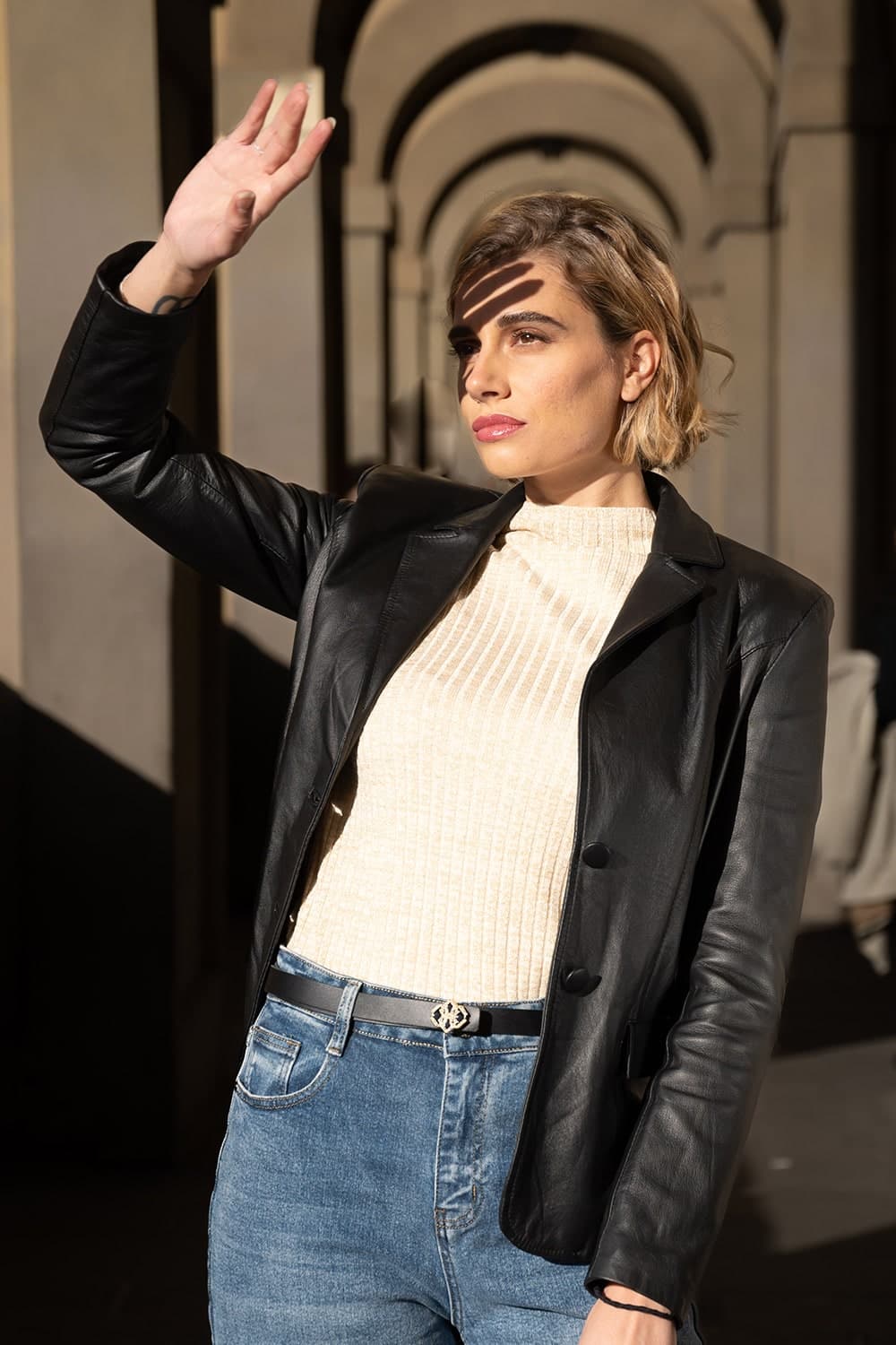 Rose blazer for women 100% genuine leather Made in Italy - Barone Firenze