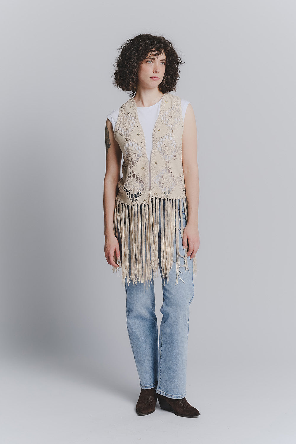 Gilet Macramè Beige donna Barone firenze - 2
