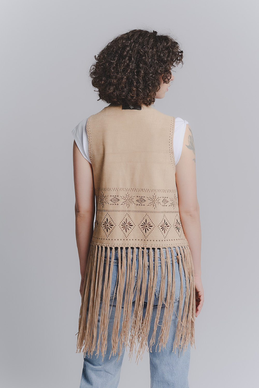 Gilet Ricamo Cuoio donna Barone firenze - 3