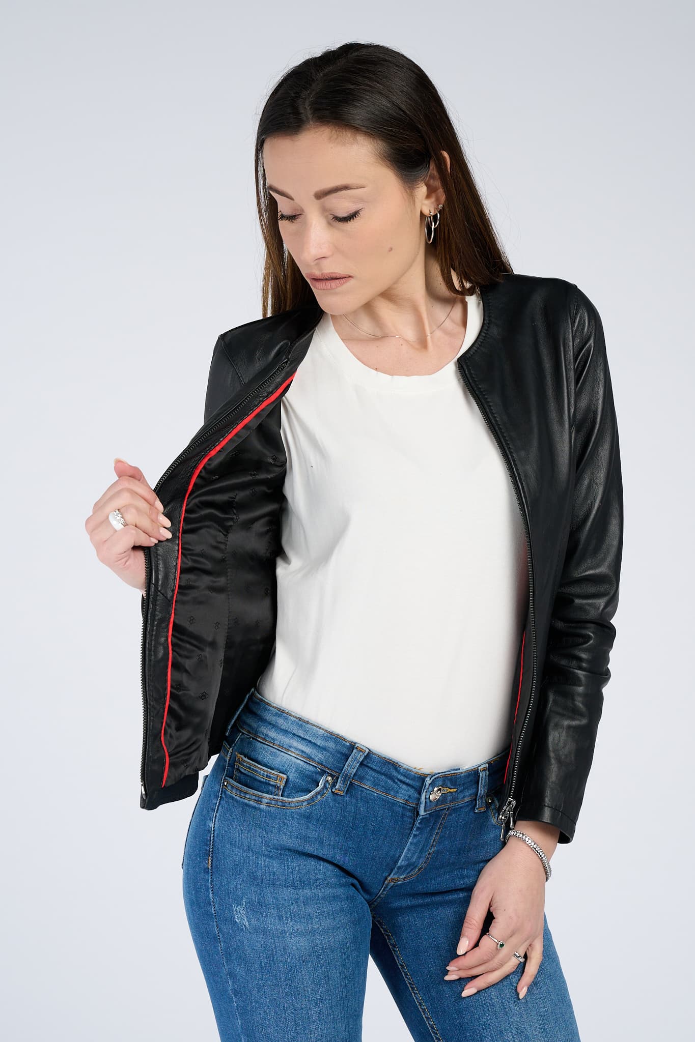 Irene Long Black Jacket 100% genuine leather Made in Italy - Barone Firenze