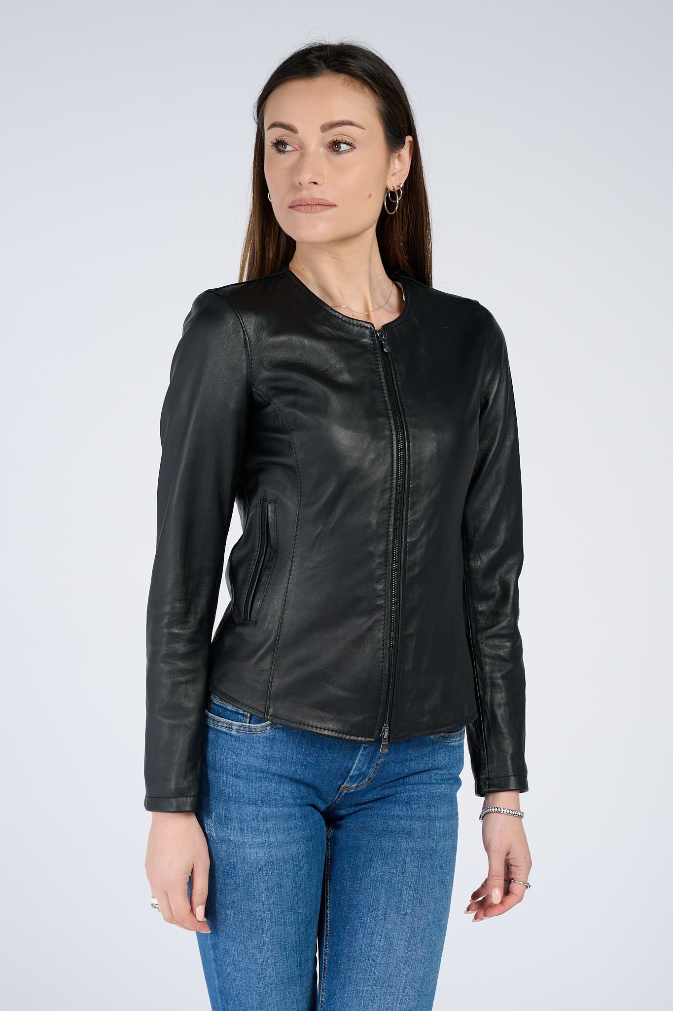Irene Long Black Jacket 100% genuine leather Made in Italy - Barone Firenze