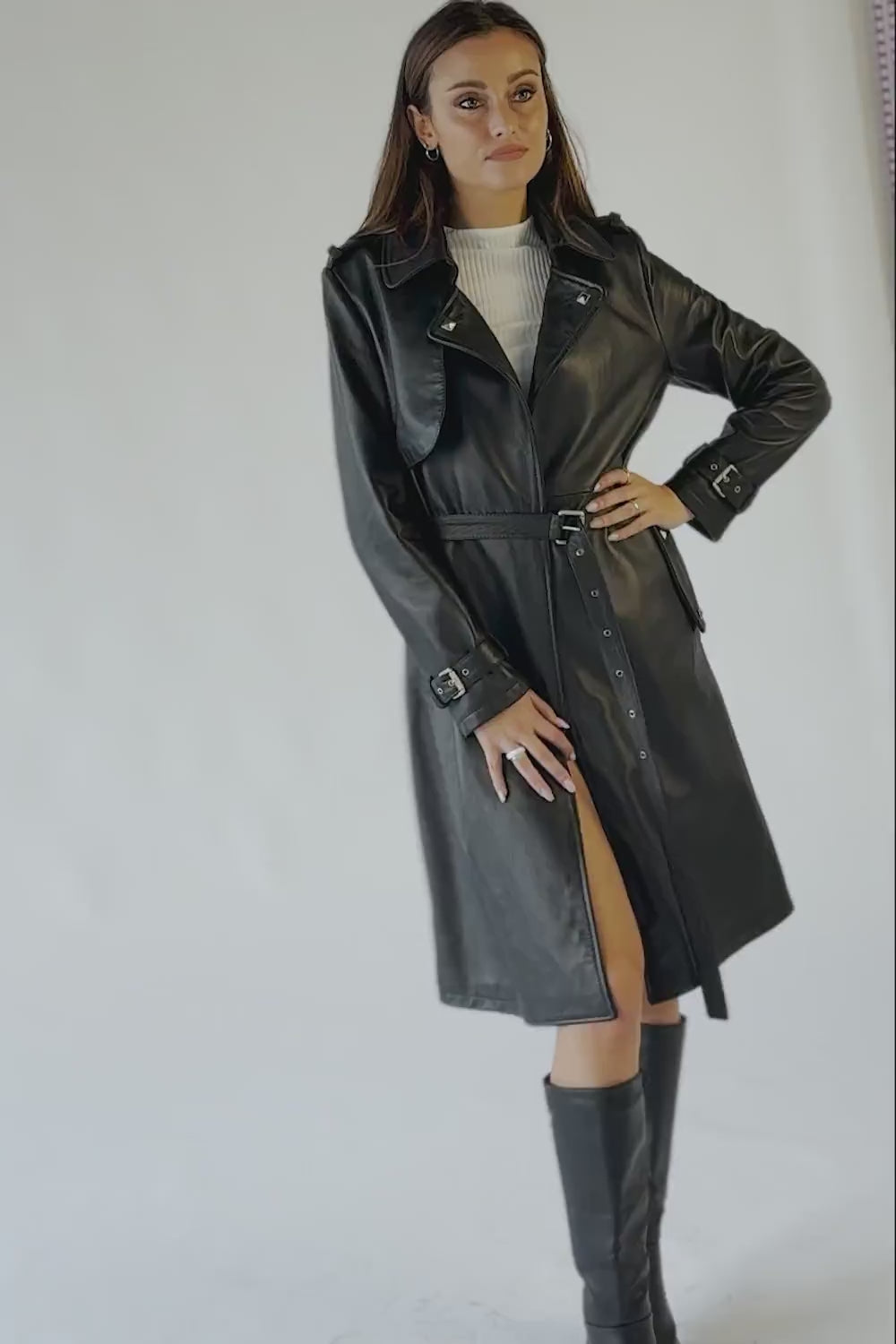 Trench donna Nero 100% vera pelle Made in Italy - Barone Firenze