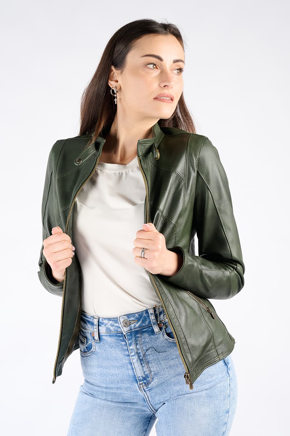 Sofia verde giacca da donna in pelle 100% Made in Italy - Barone Firenze