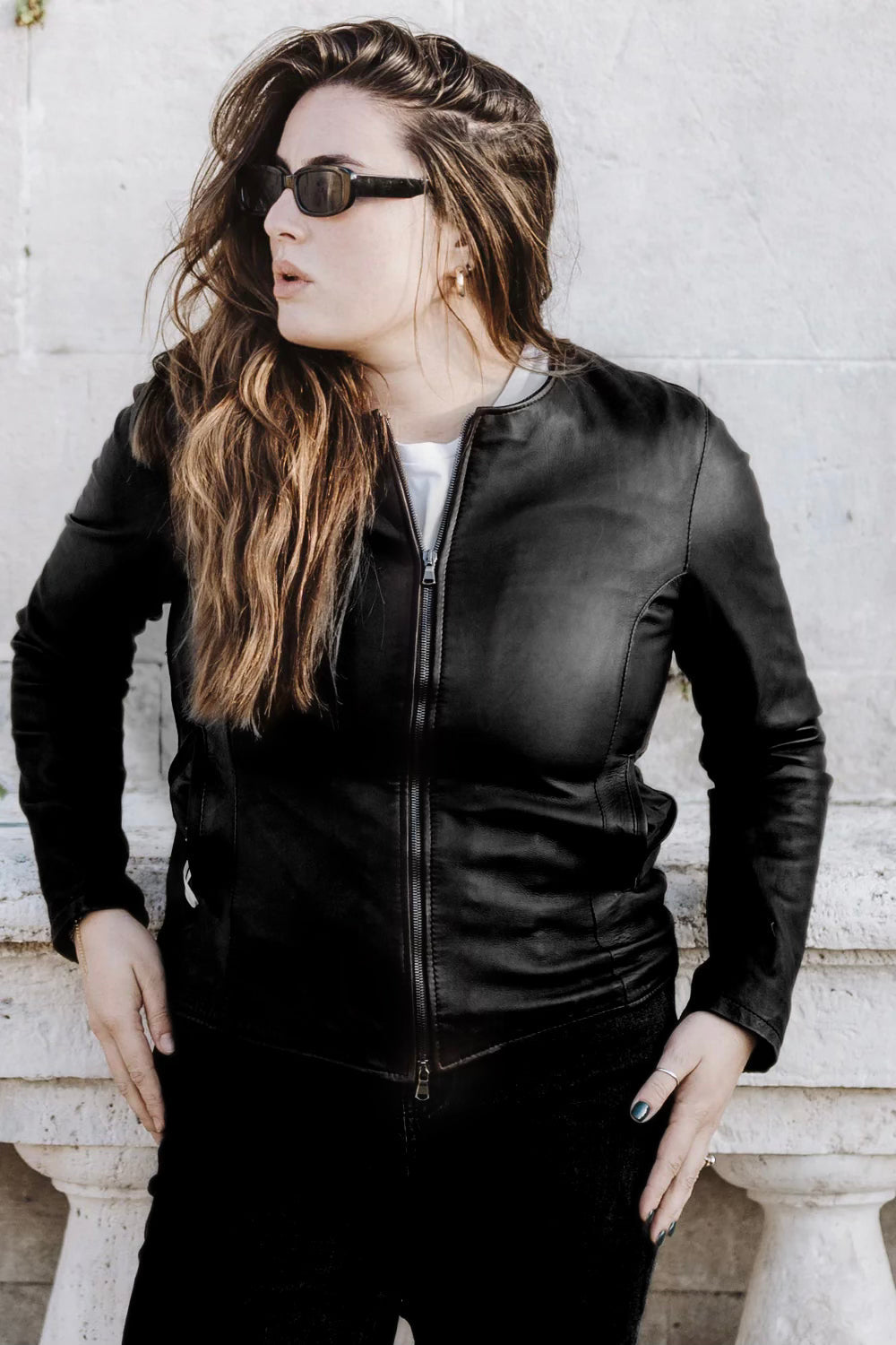 Irina Plus giacca donna curvy in pelle nera Barone Firenze