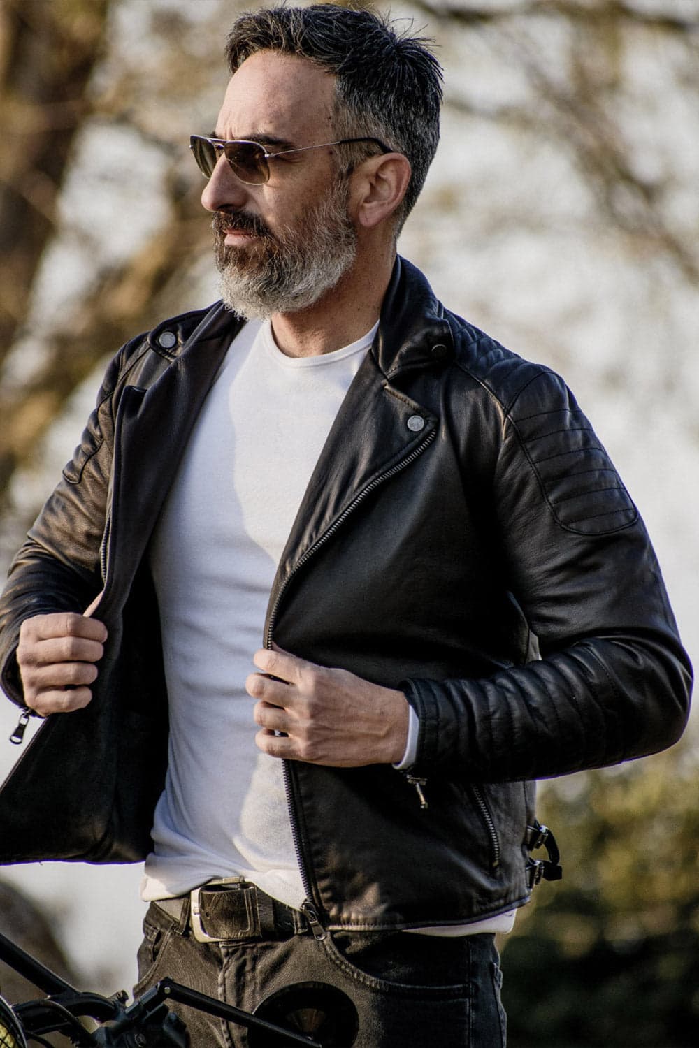 Abbigliamento Outfit Giacca Pelle Nera Uomo Chiodo Matteo Bike In