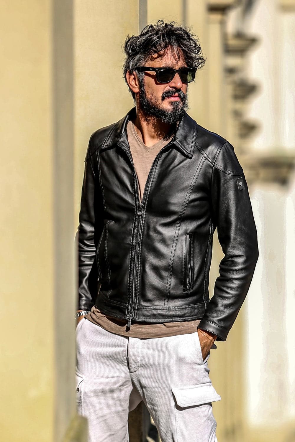 Elton Gold Colletto giacca in pelle da uomo nero Barone Firenze