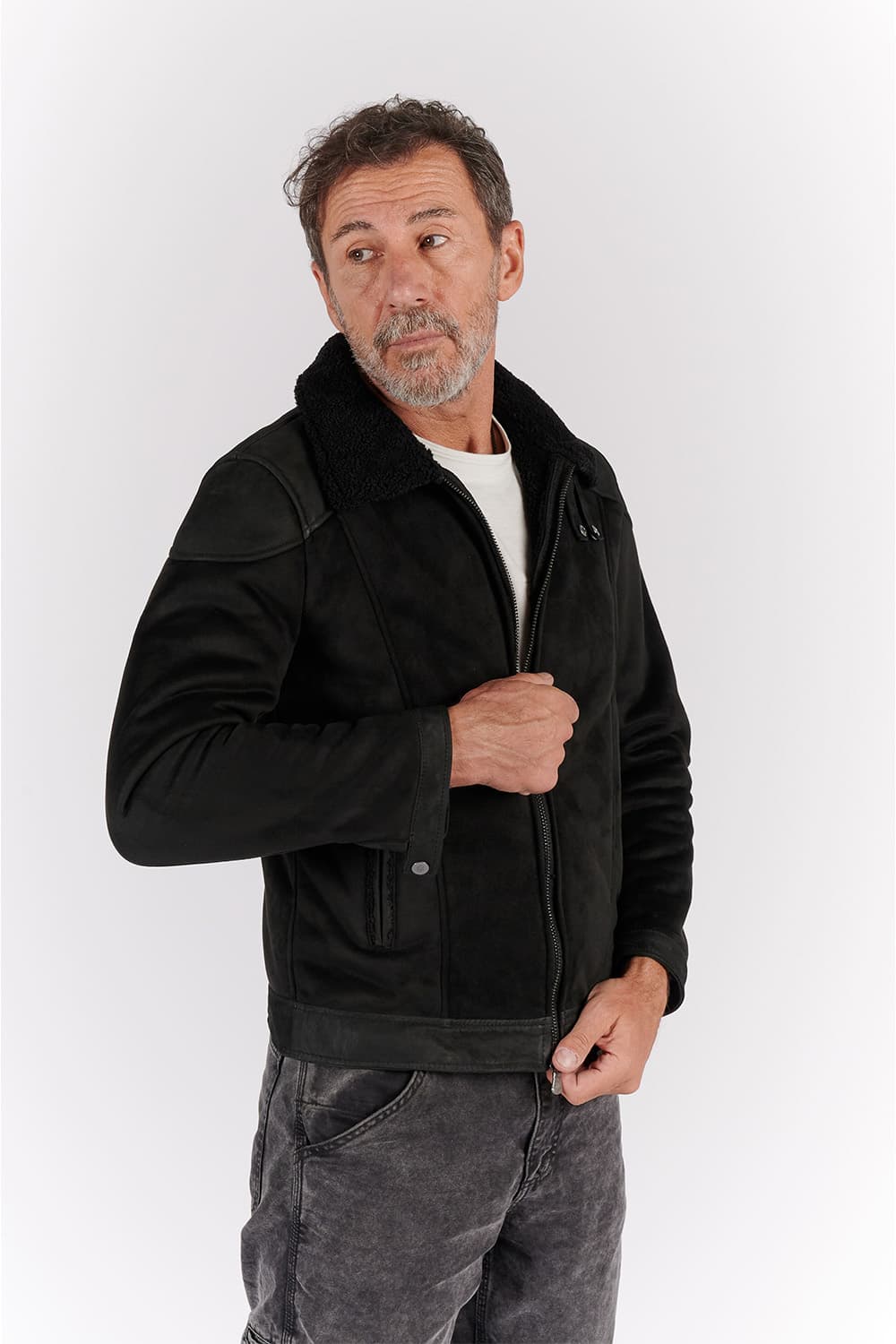 Elton Gold Colletto Shearling Style Nero giacca uomo Made in Italy - Barone Firenze