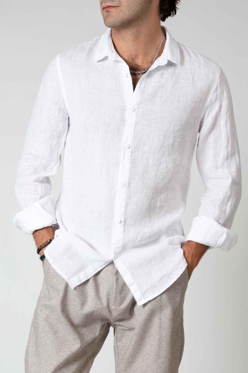 Camicia Uomo Lino Bianco uomo Barone firenze - 3