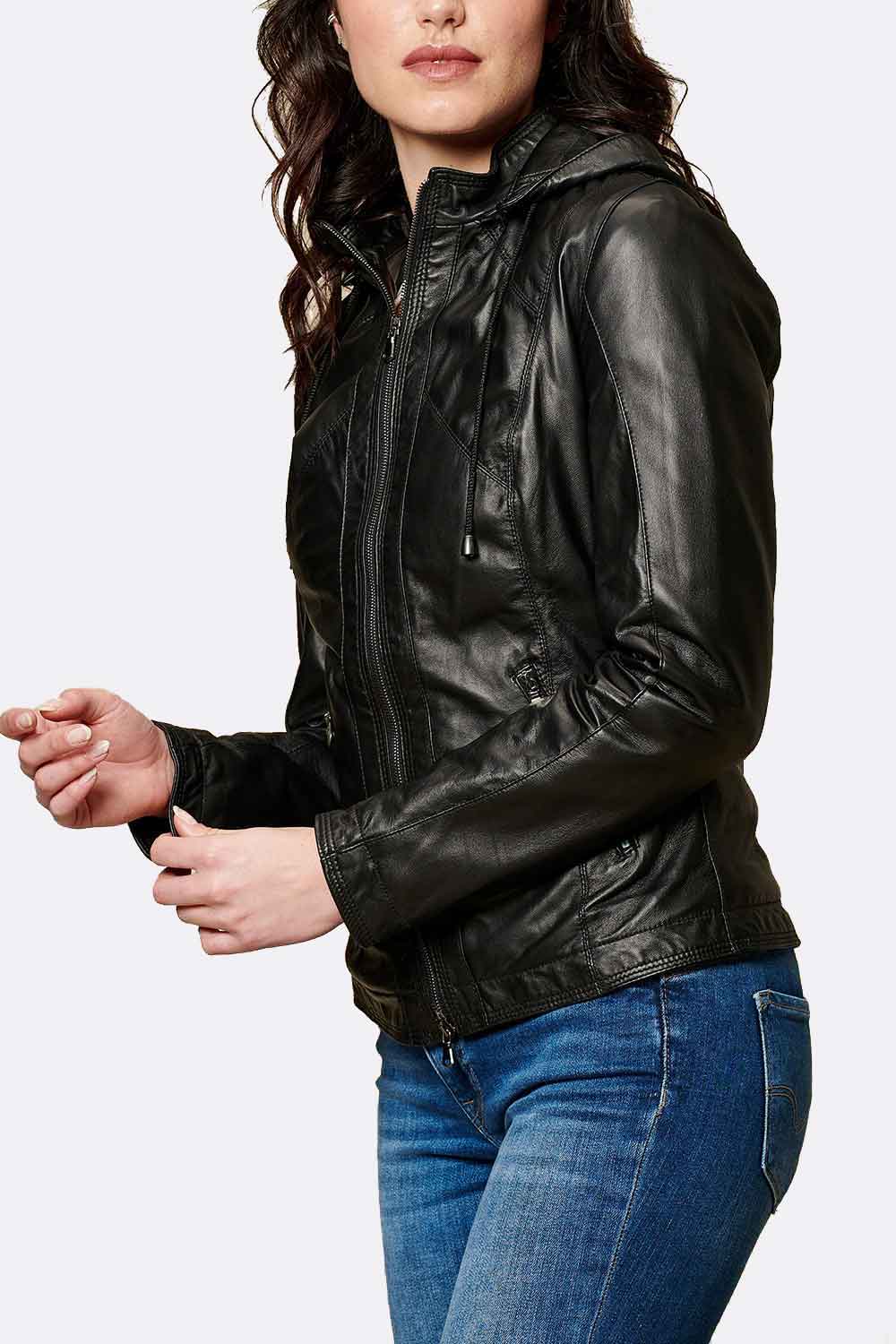 Sofia con Cappuccio giacca donna 100% vera pelle Made in Italy - Barone Firenze