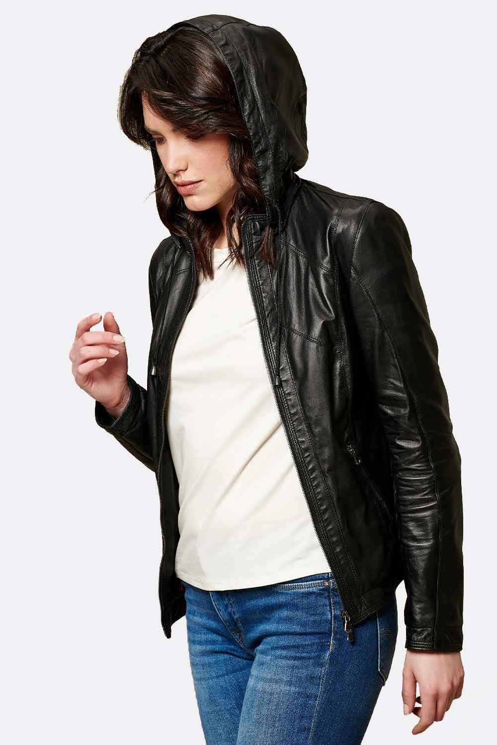 Sofia con Cappuccio giacca donna 100% vera pelle Made in Italy - Barone Firenze