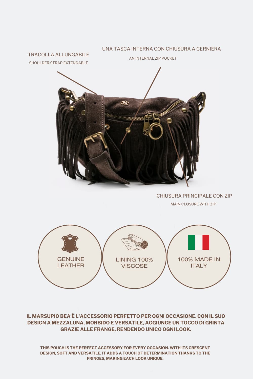 Bea Camoscio Studs women's bag 100% genuine leather Made in Italy - Barone Firenze