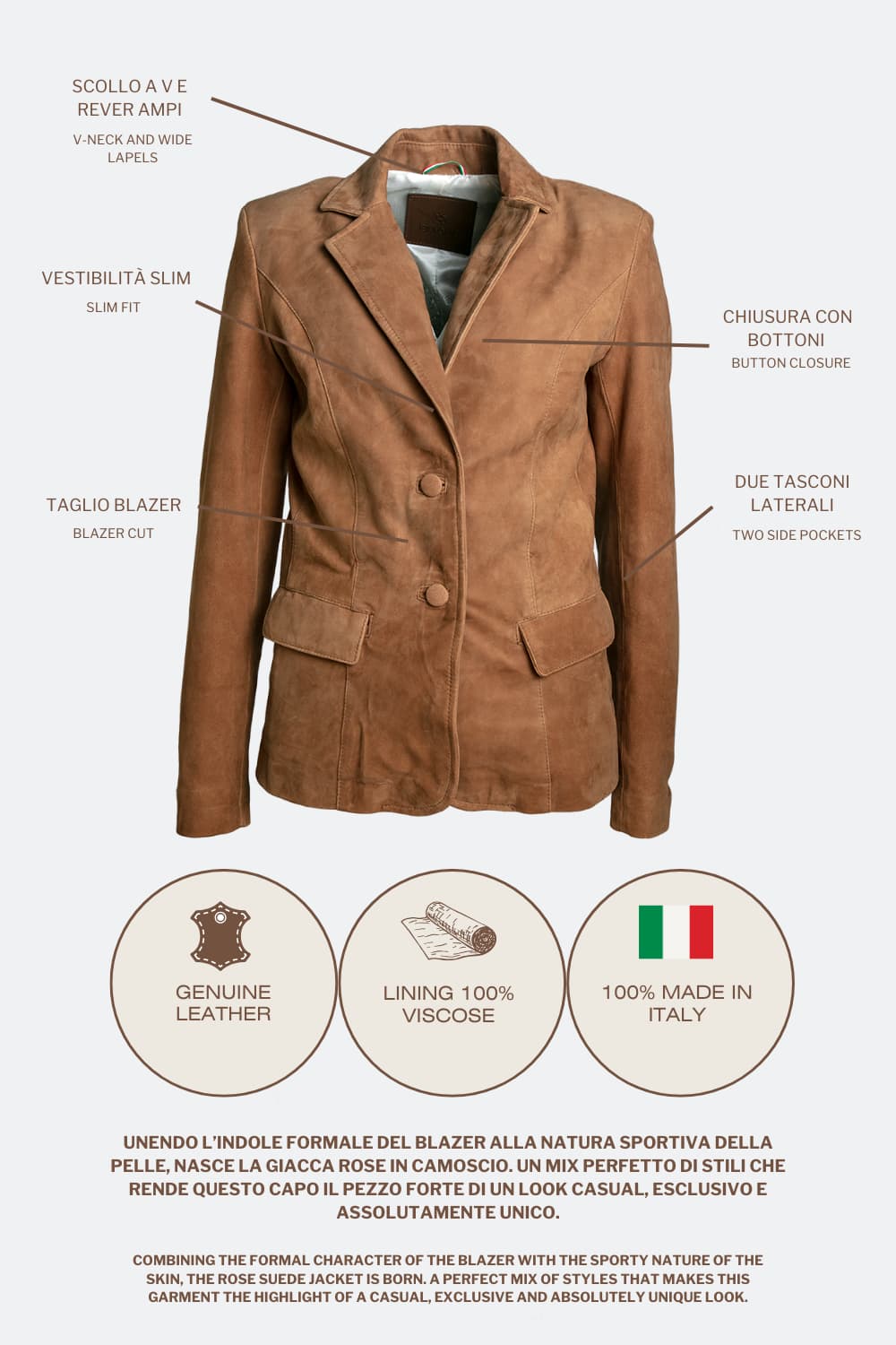 Blazer Rose Suede women's jacket 100% genuine leather Made in Italy - Barone Firenze