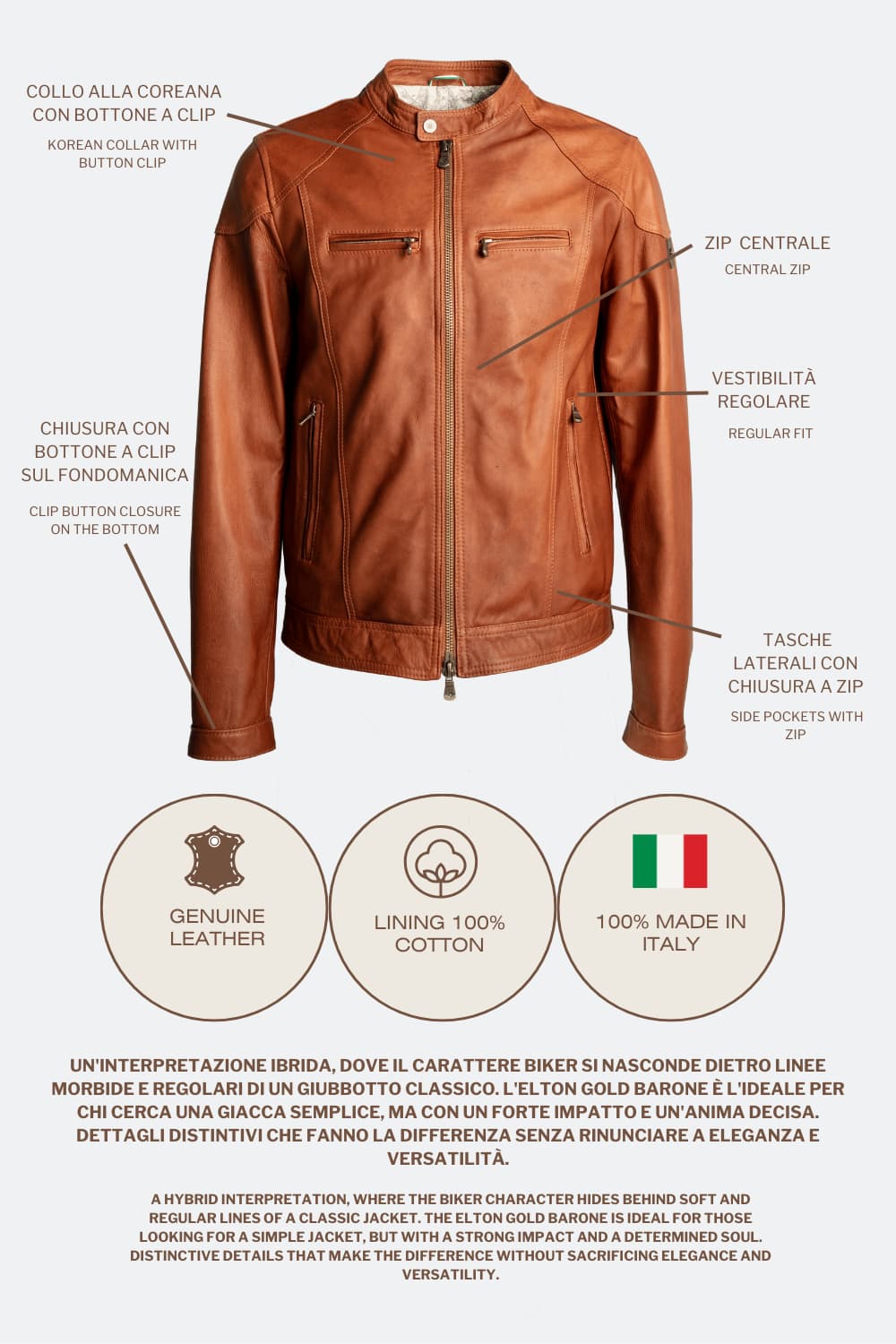 Elton Gold Vintage jacket man 100% genuine leather Made in Italy- Barone Firenze