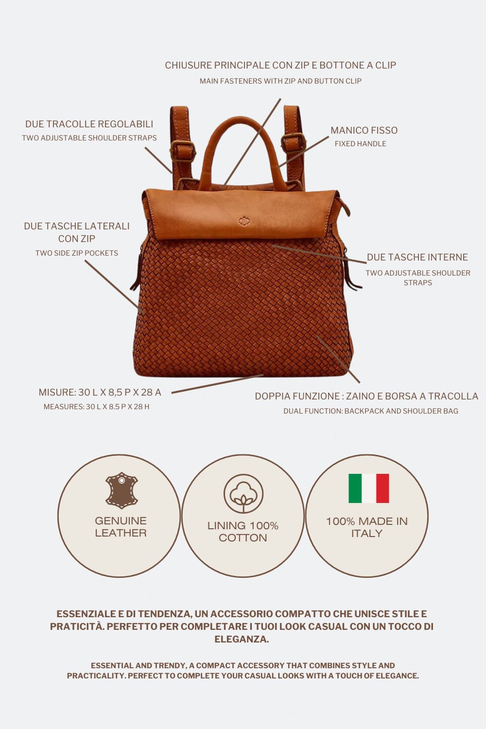 Pisa women's backpack 100% genuine leather Made in Italy - Barone Firenze