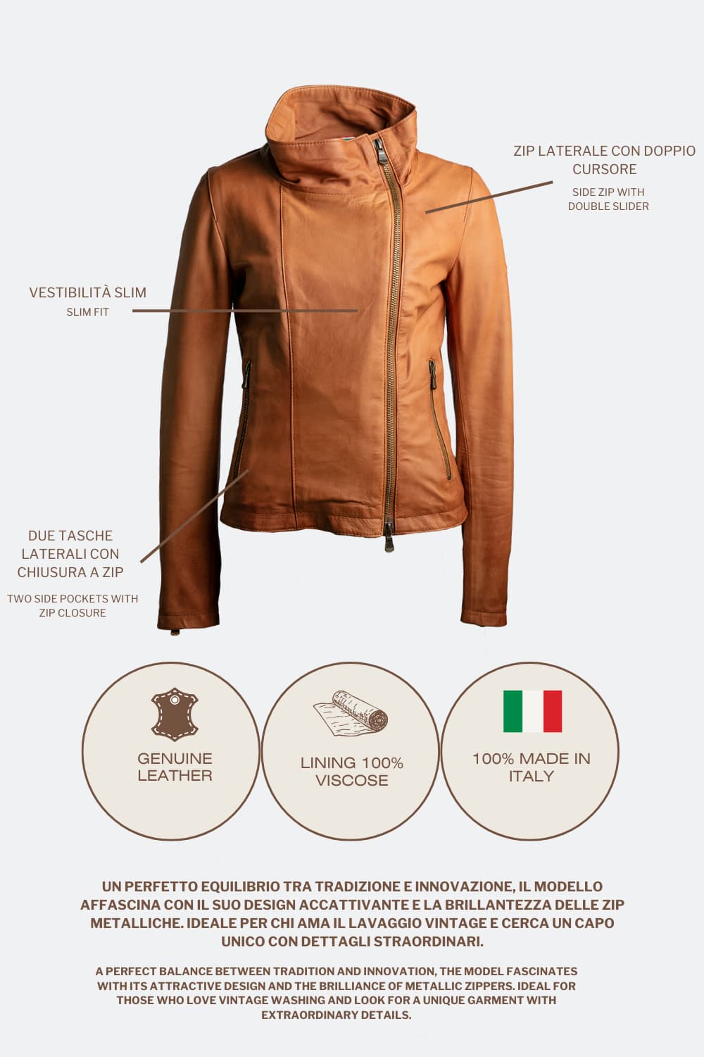 Sally Bis Vintage women's jacket 100% genuine leather Made in Italy - Barone Firenze