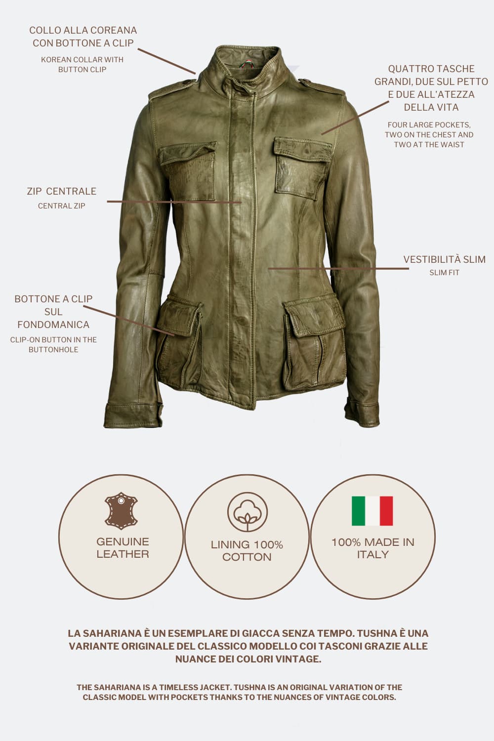 Tushna Vintage women's jacket 100% genuine leather Made in Italy - Barone Firenze