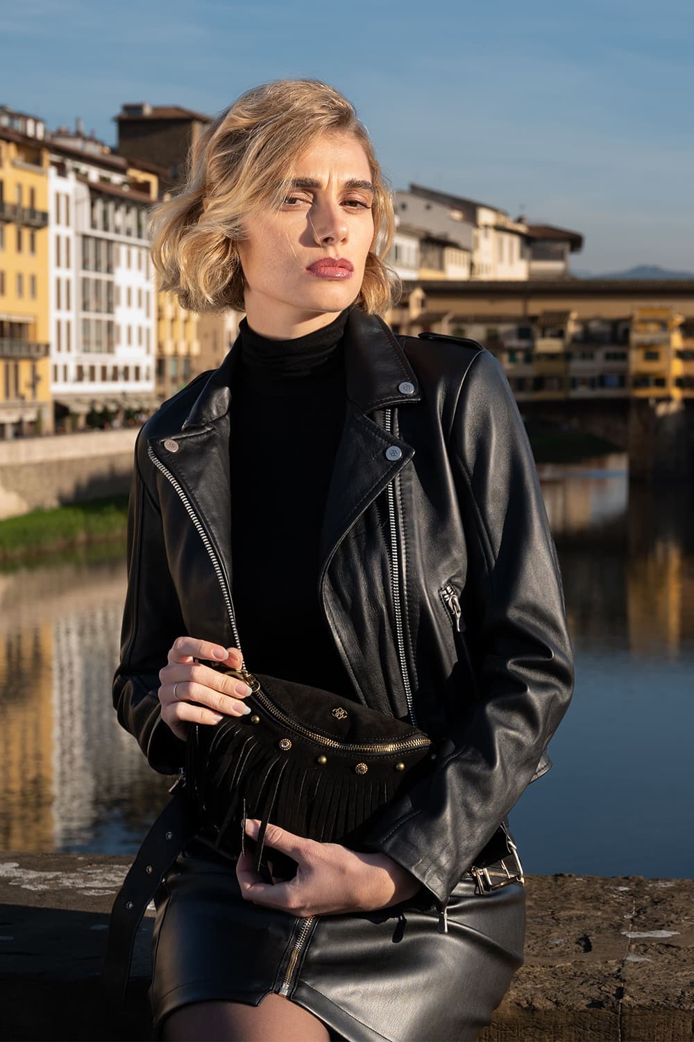 Bea Camoscio Studs women's bag 100% genuine leather Made in Italy - Barone Firenze
