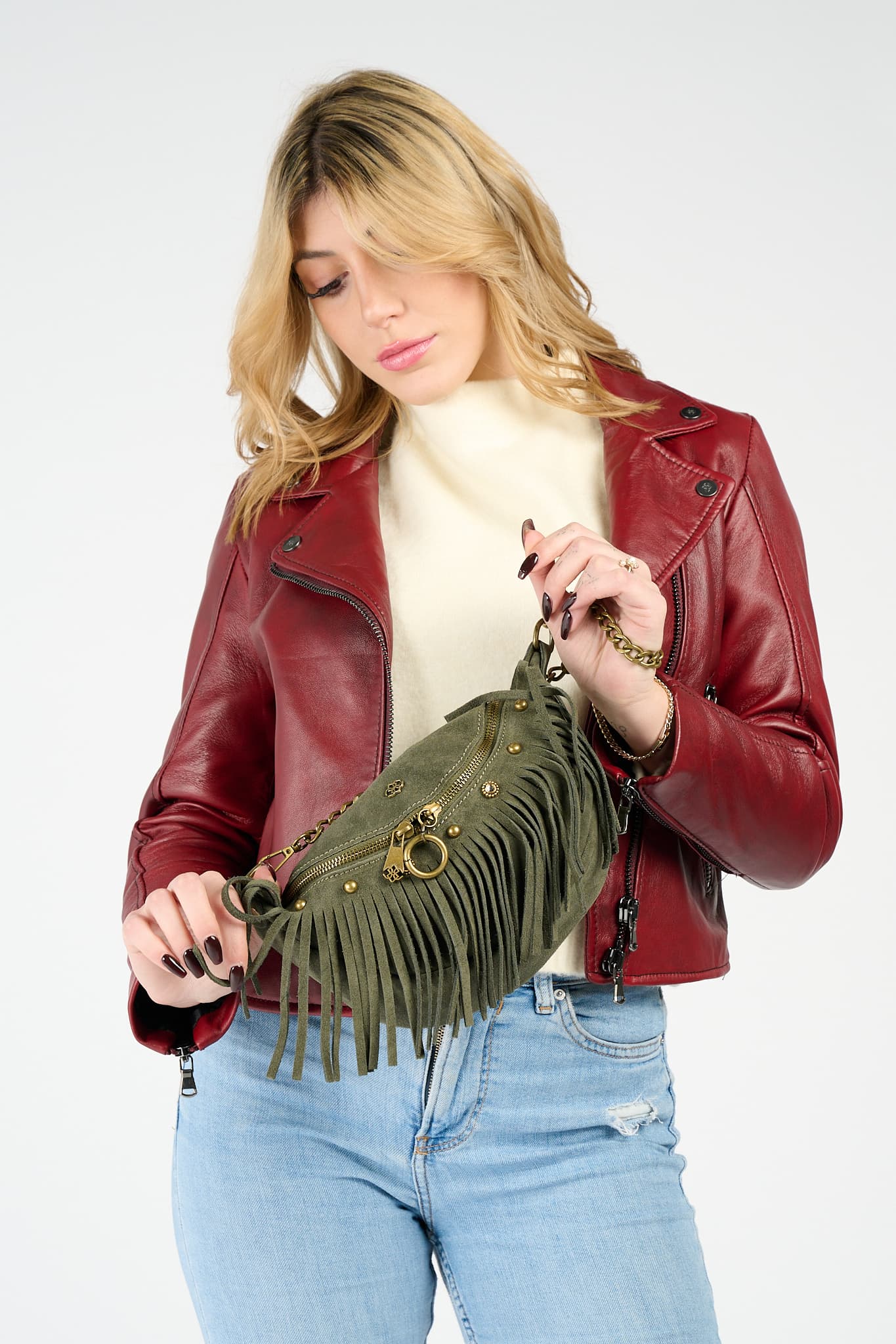 Bea Camoscio Studs women's bag 100% genuine leather Made in Italy - Barone Firenze