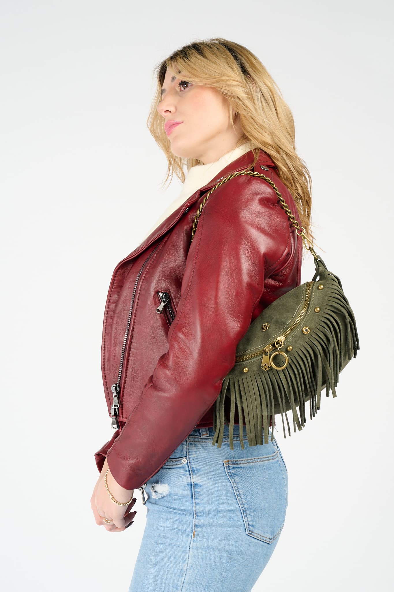 Bea Camoscio Studs women's bag 100% genuine leather Made in Italy - Barone Firenze