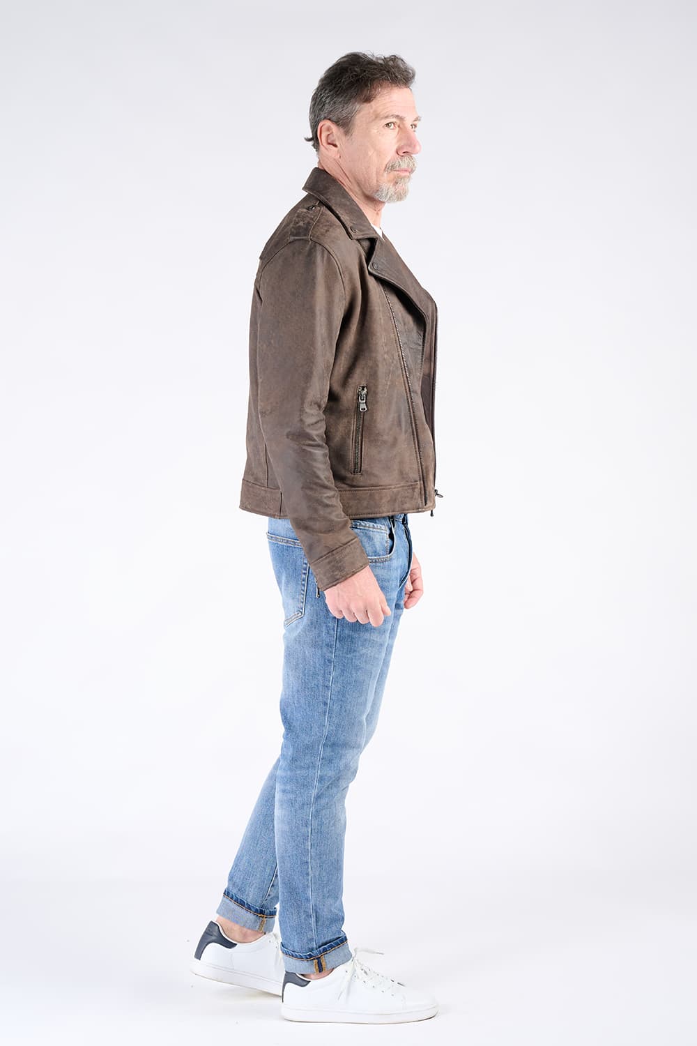 Chiodo Uomo Bis Nuvolato Testa di Moro 100% genuine leather Made in Italy - Barone Firenze