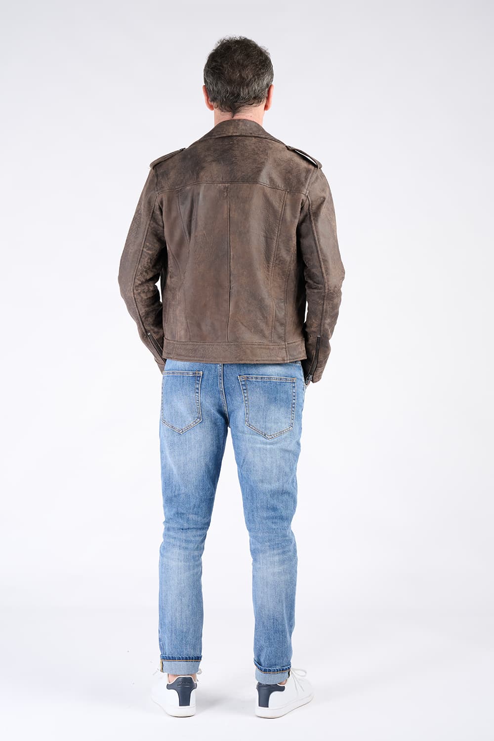 Chiodo Uomo Bis Nuvolato Testa di Moro 100% genuine leather Made in Italy - Barone Firenze