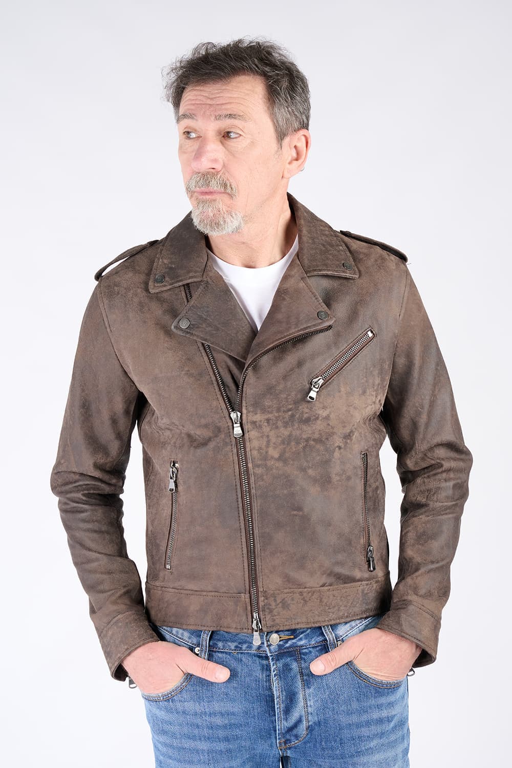 Chiodo Uomo Bis Nuvolato Testa di Moro 100% genuine leather Made in Italy - Barone Firenze