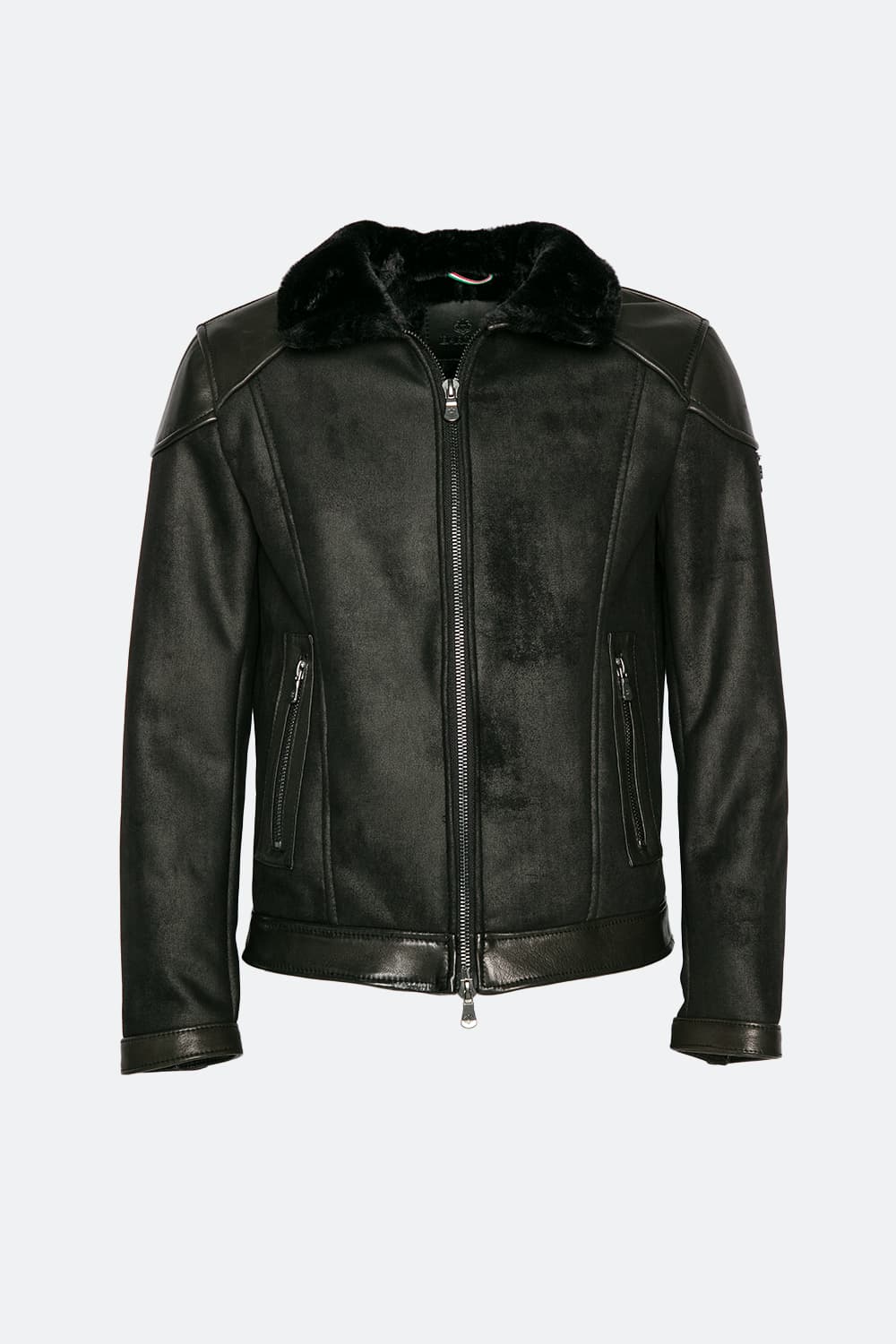 Elton Gold Collar Shearling Style Black Men's Jacket Made in Italy - Barone Firenze