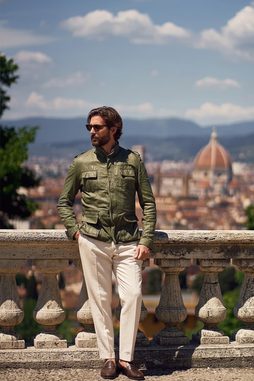 Francesco Sahariana Vintage Green jacket man 100% genuine leather Made in Italy - Barone Firenze