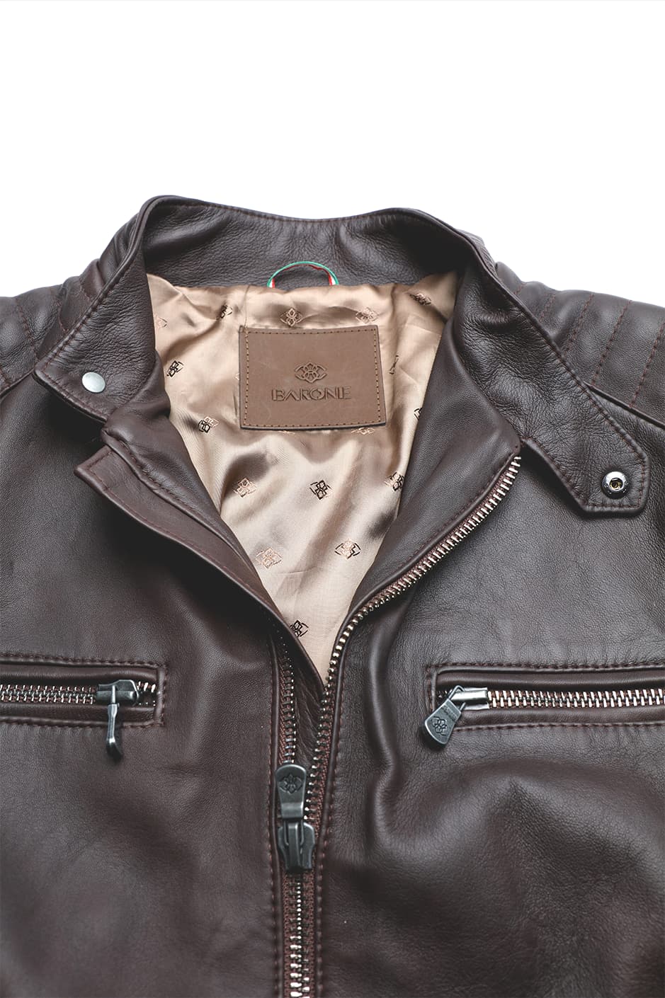 Michele Leather Jacket with Stitching 100% Real Leather Made in Italy - Baron Florence