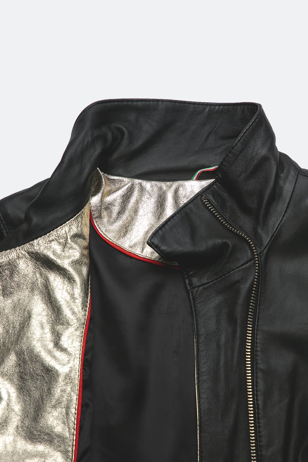 Sally Bis Gold Collar Black women's jacket 100% genuine leather Made in Italy - Barone Firenze