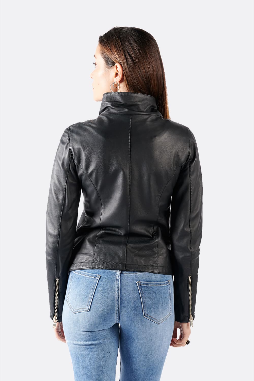 Sally Bis Gold Collar Black women's jacket 100% genuine leather Made in Italy - Barone Firenze