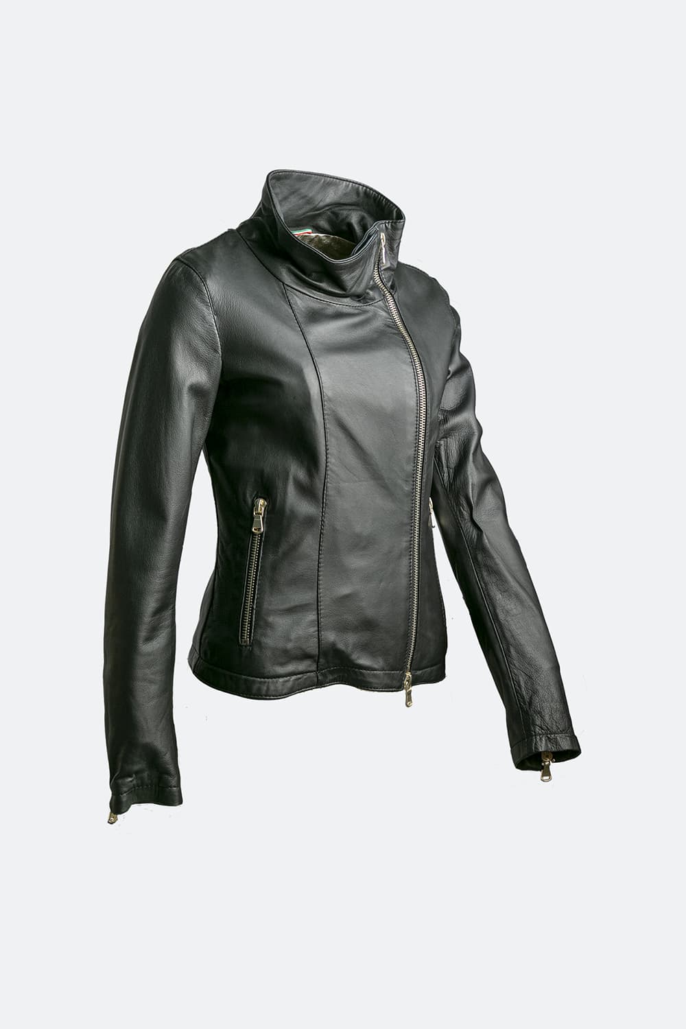 Sally Bis Gold Collar Black women's jacket 100% genuine leather Made in Italy - Barone Firenze