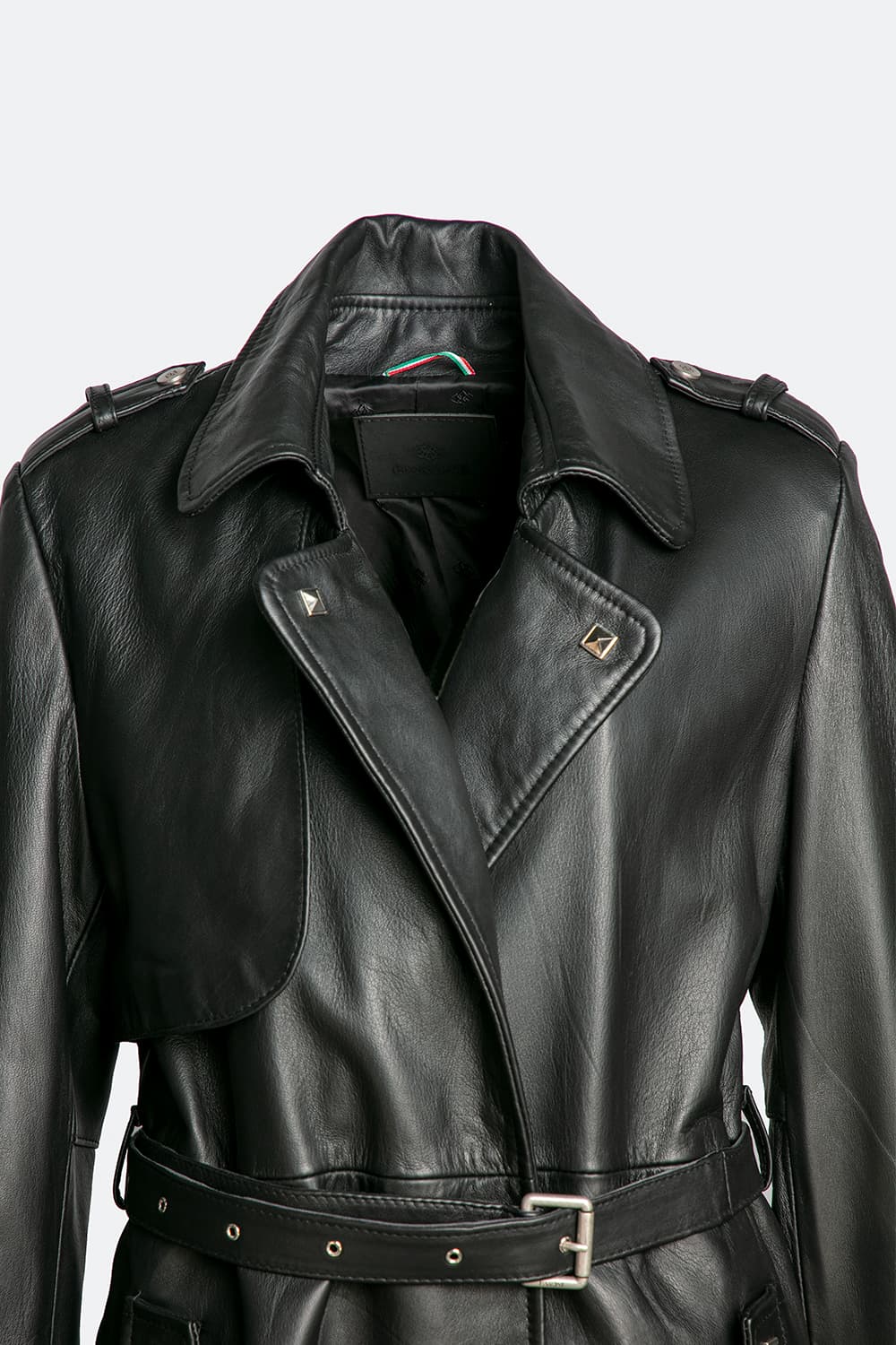 Black 100% genuine leather Made in Italy women's trench coat - Barone Firenze