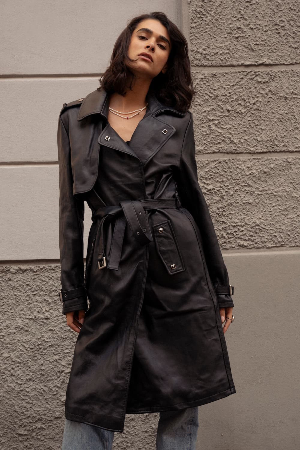 Black 100% genuine leather Made in Italy women's trench coat - Barone Firenze