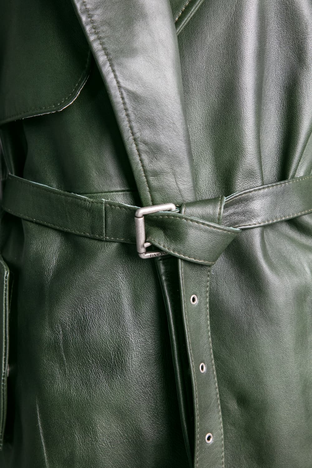 Green 100% genuine leather Made in Italy women's trench coat - Barone Firenze
