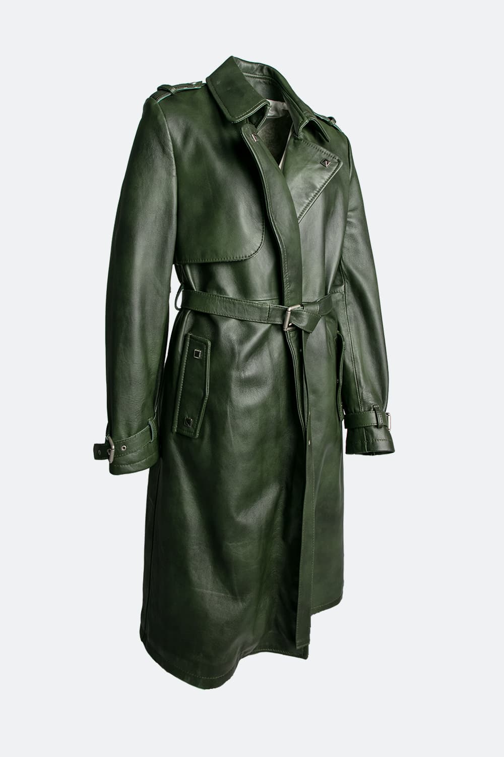 Green 100% genuine leather Made in Italy women's trench coat - Barone Firenze