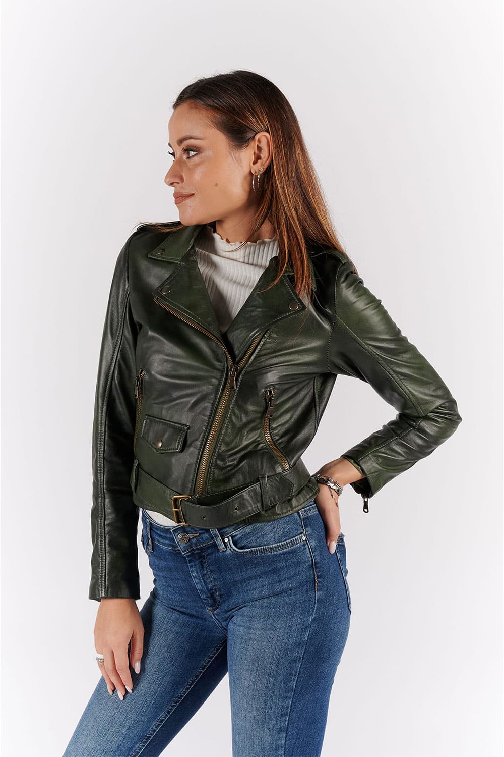 Women's Green jacket 100% genuine leather Made in Italy- Baron Florence