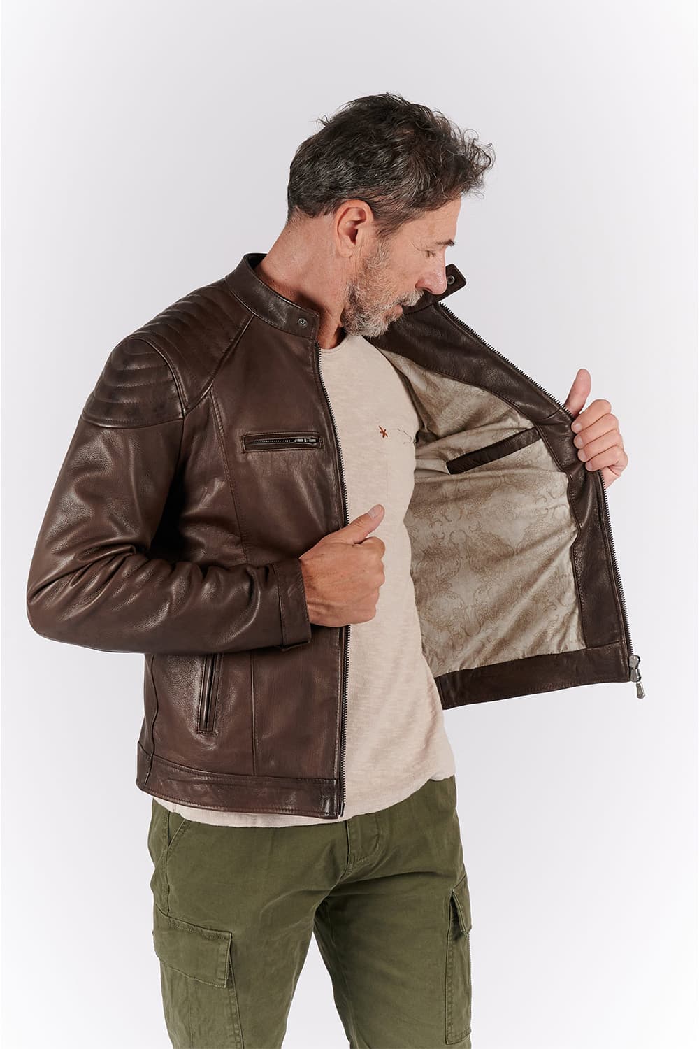 Elton Gold Bike man jacket 100% genuine leather Made in Italy - Barone Firenze