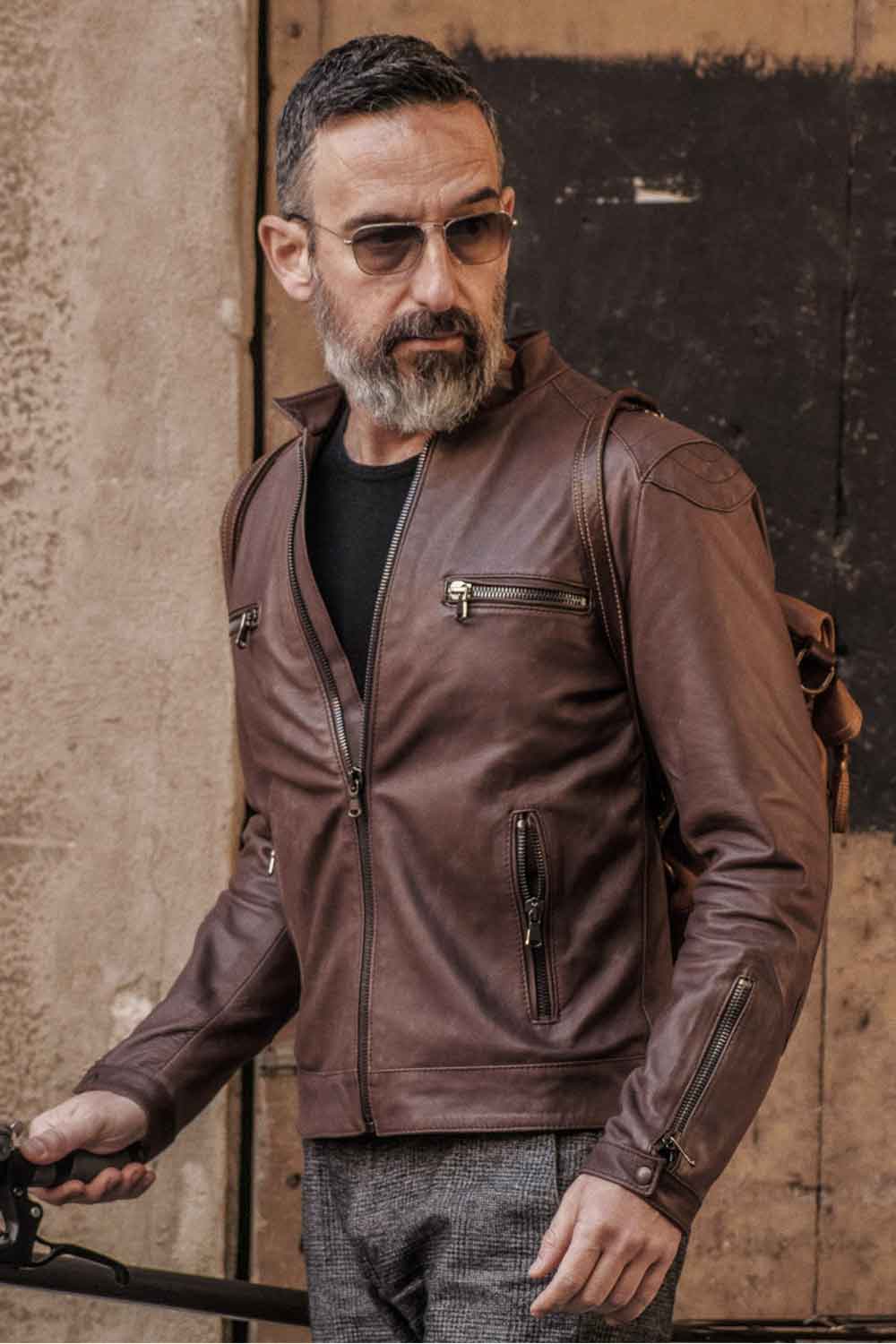 Michele Leather Jacket with Stitching 100% Real Leather Made in Italy - Baron Florence