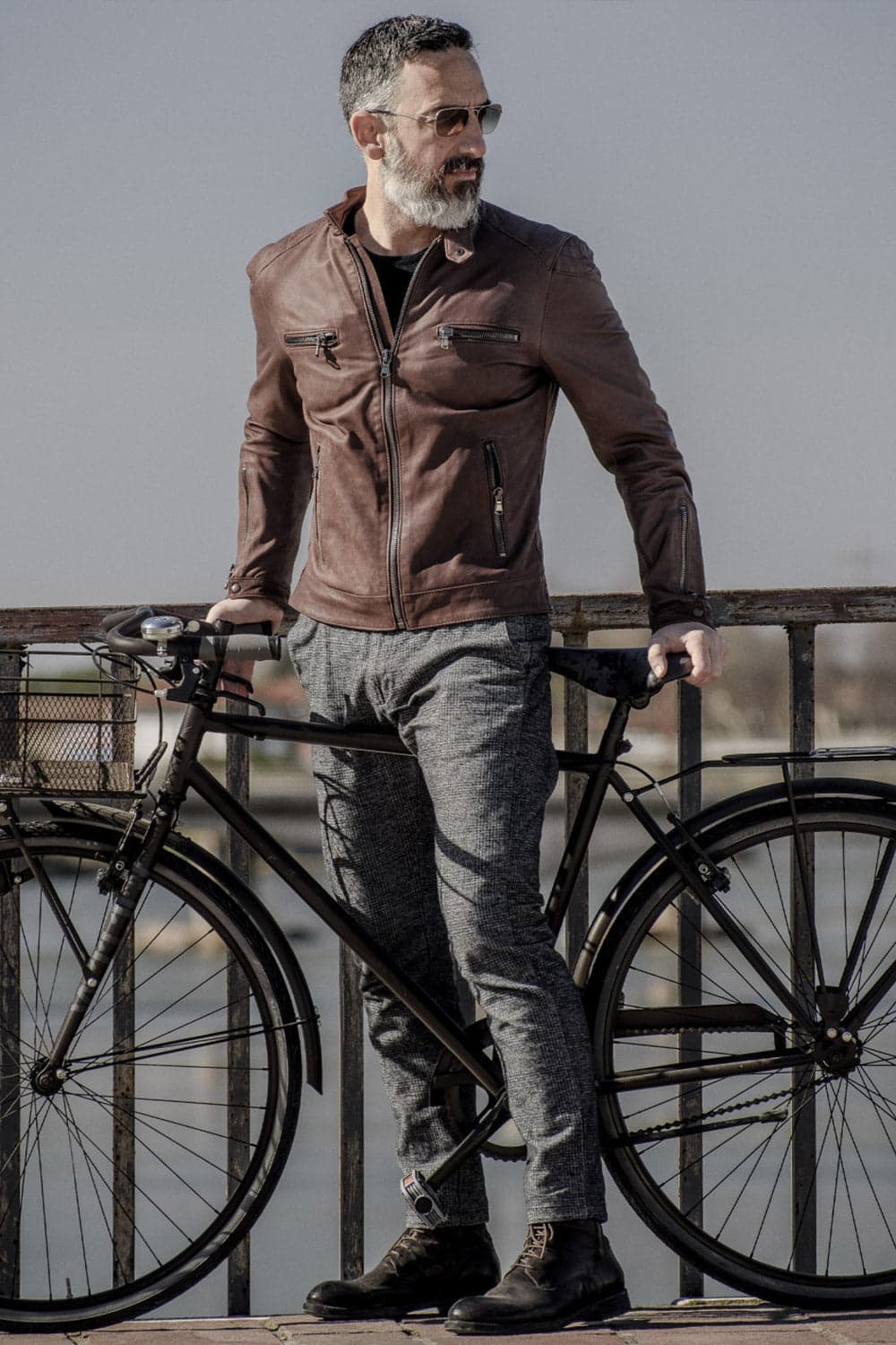 Michele Leather Jacket with Stitching 100% Real Leather Made in Italy - Baron Florence