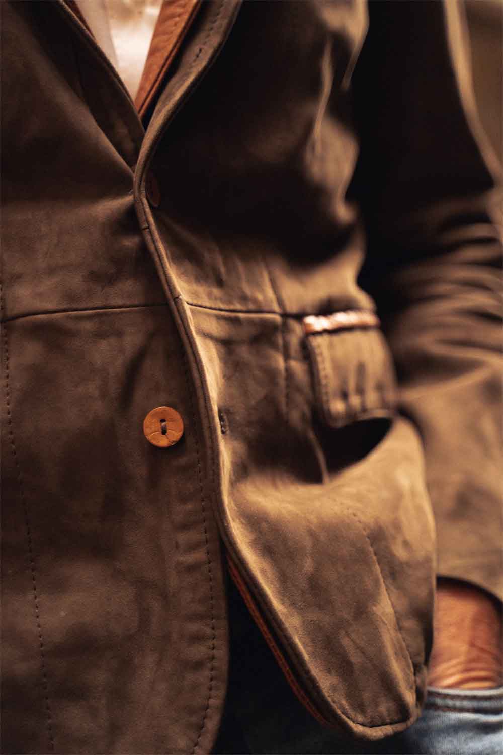 Renga Nubuck Two-tone jacket man 100% genuine leather Made in Italy - Barone Firenze