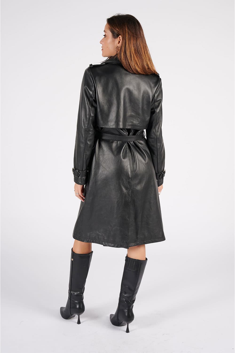Black 100% genuine leather Made in Italy women's trench coat - Barone Firenze
