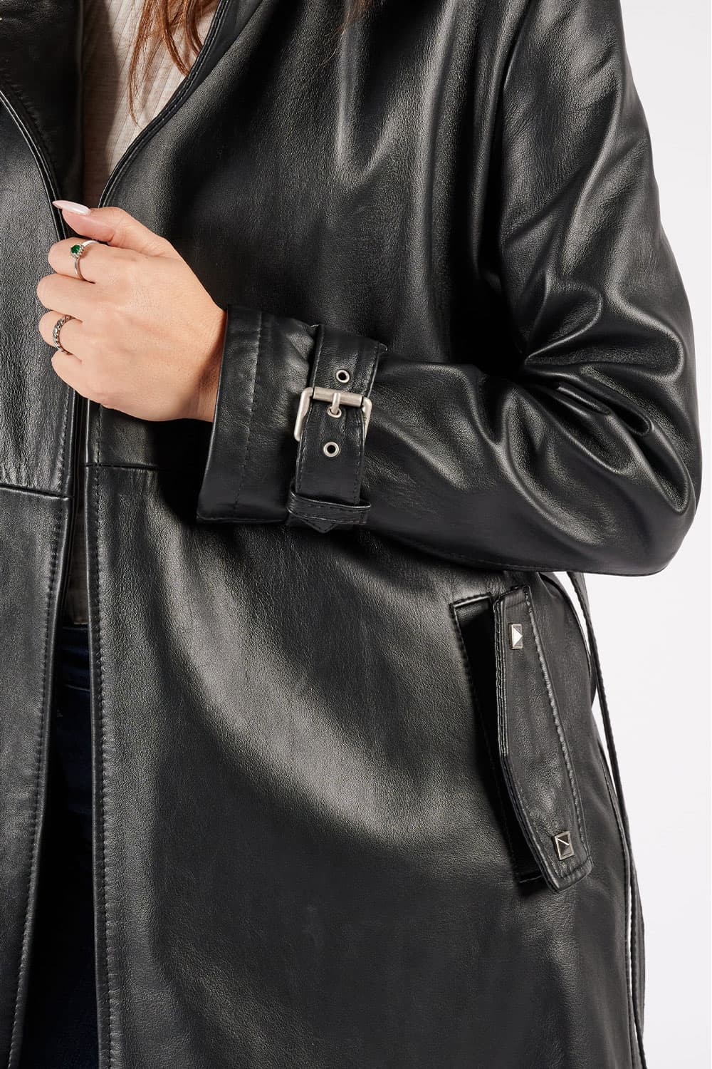 Black 100% genuine leather Made in Italy women's trench coat - Barone Firenze