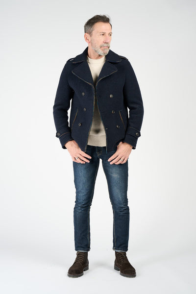 Cappotto Doppio Petto Uomo Misto Lana Blu