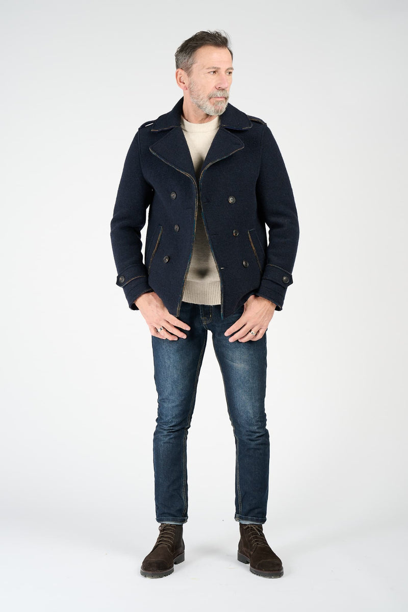 Cappotto Doppio Petto Uomo Misto Lana Blu uomo Barone firenze - 2