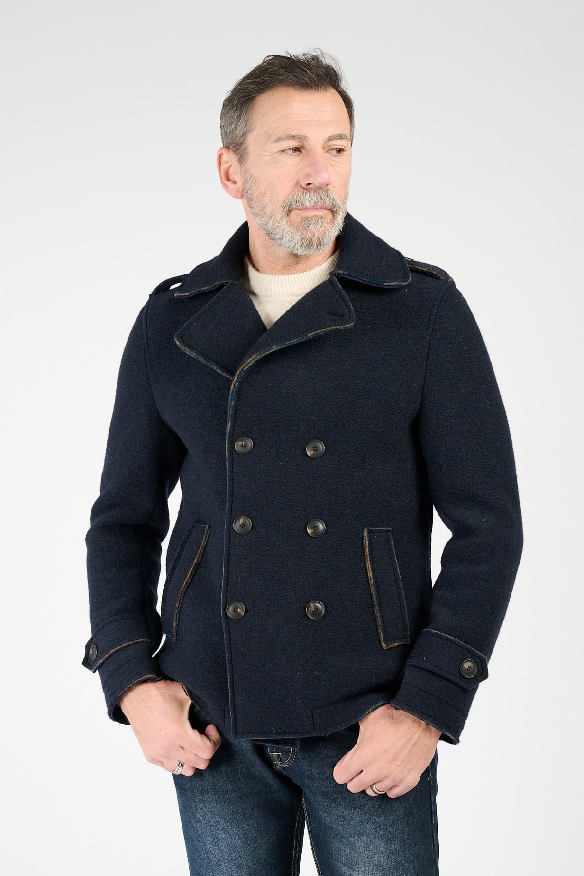 Cappotto Doppio Petto Uomo Misto Lana Blu uomo Barone firenze - 1