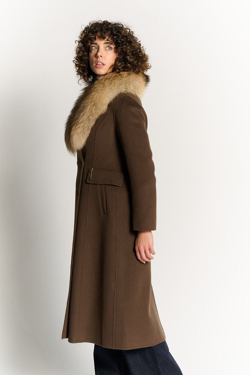 Cappotto Cioccolato con Collo di Pelliccia donna Barone firenze - 3