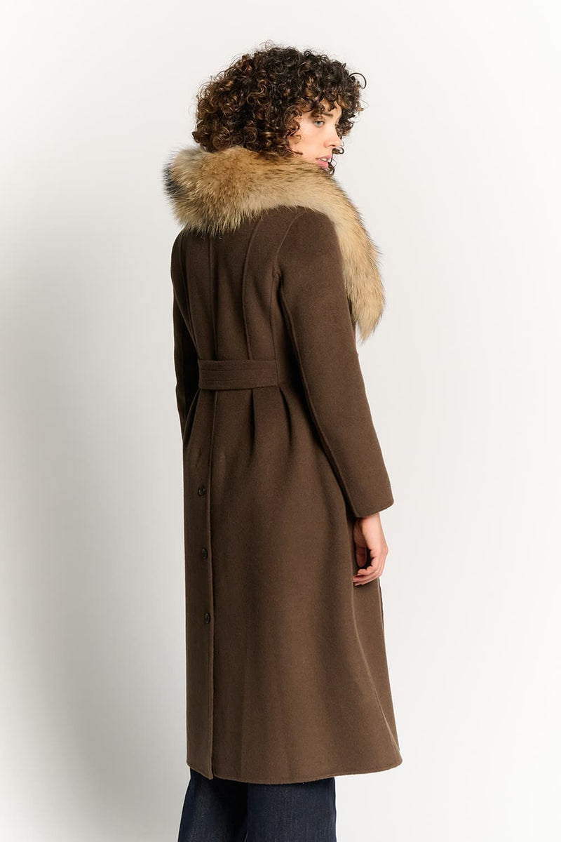 Cappotto Cioccolato con Collo di Pelliccia donna Barone firenze - 4