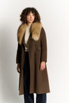 Cappotto Cioccolato con Collo di Pelliccia donna Barone firenze - 1