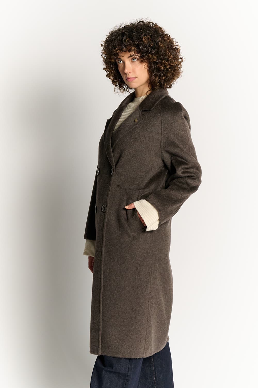 Cappotto Tortora Doppio Petto Alpaca